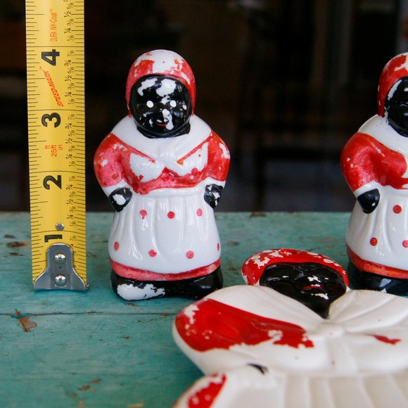 Vintage Porcelain Early Americana Salt & Pepper and Spoon Rest Rare - Picture 10 of 11